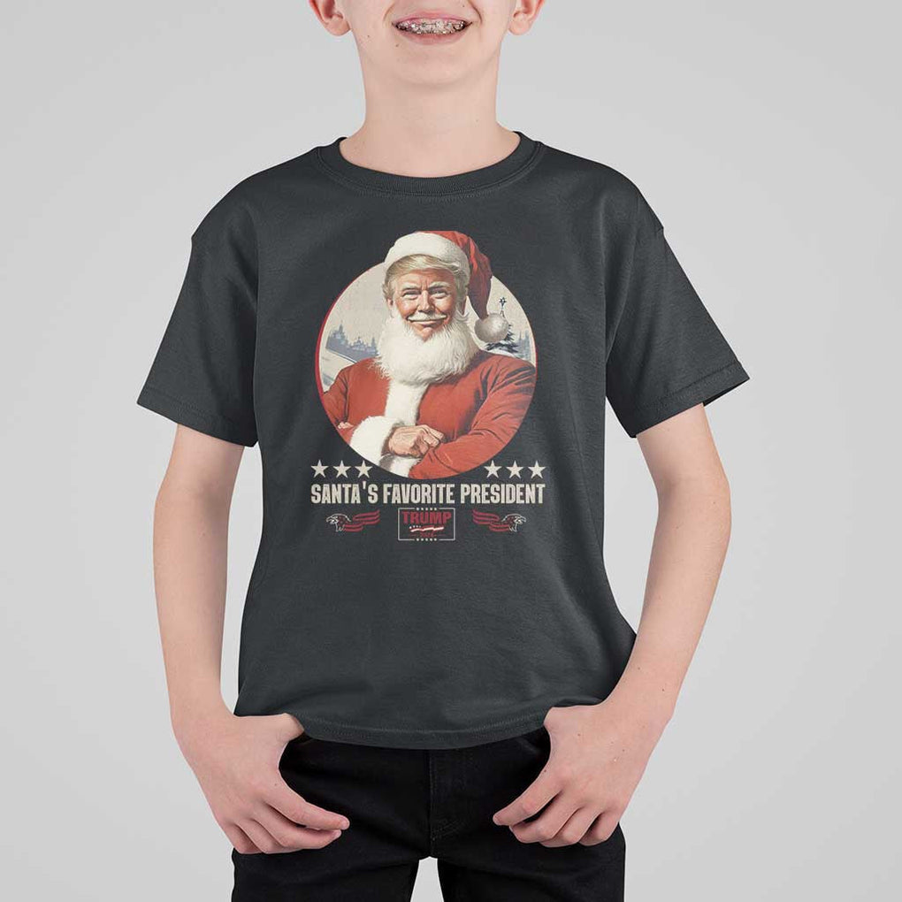 Funny Trump Xmas T Shirt For Kid Santa's Favorite President Trump 2024 Christmas TS11 Black Print Your Wear