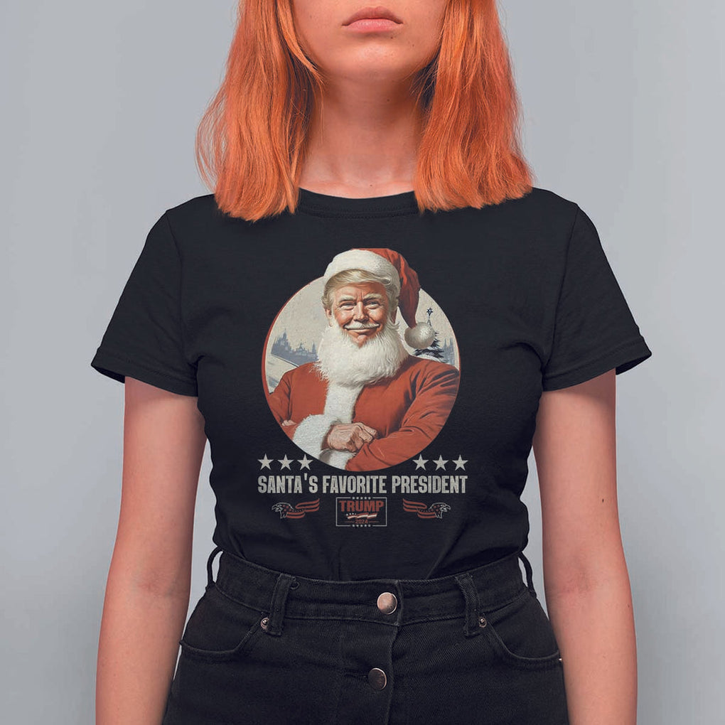 Funny Trump Xmas T Shirt For Women Santa's Favorite President Trump 2024 Christmas TS11 Black Print Your Wear