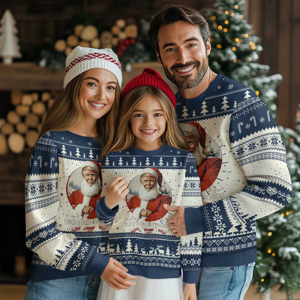 Funny Trump Xmas Ugly Christmas Sweater Santa's Favorite President Trump 2024 Christmas TS11 Navy Print Your Wear