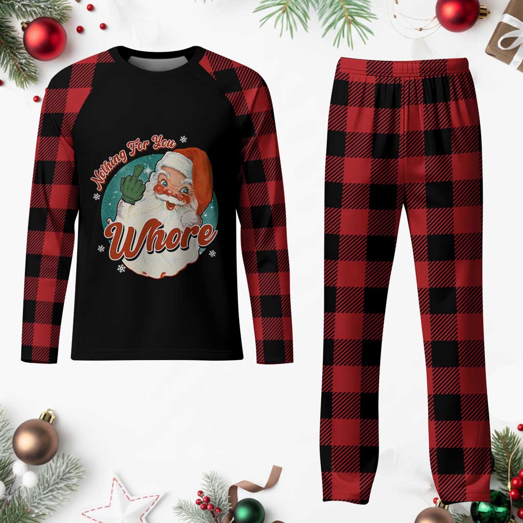 Funny Xmas Retro Santa Plaid Pajama Set Nothing For You Whore Middle Finger TS11 Buffalo Plaid Print Your Wear