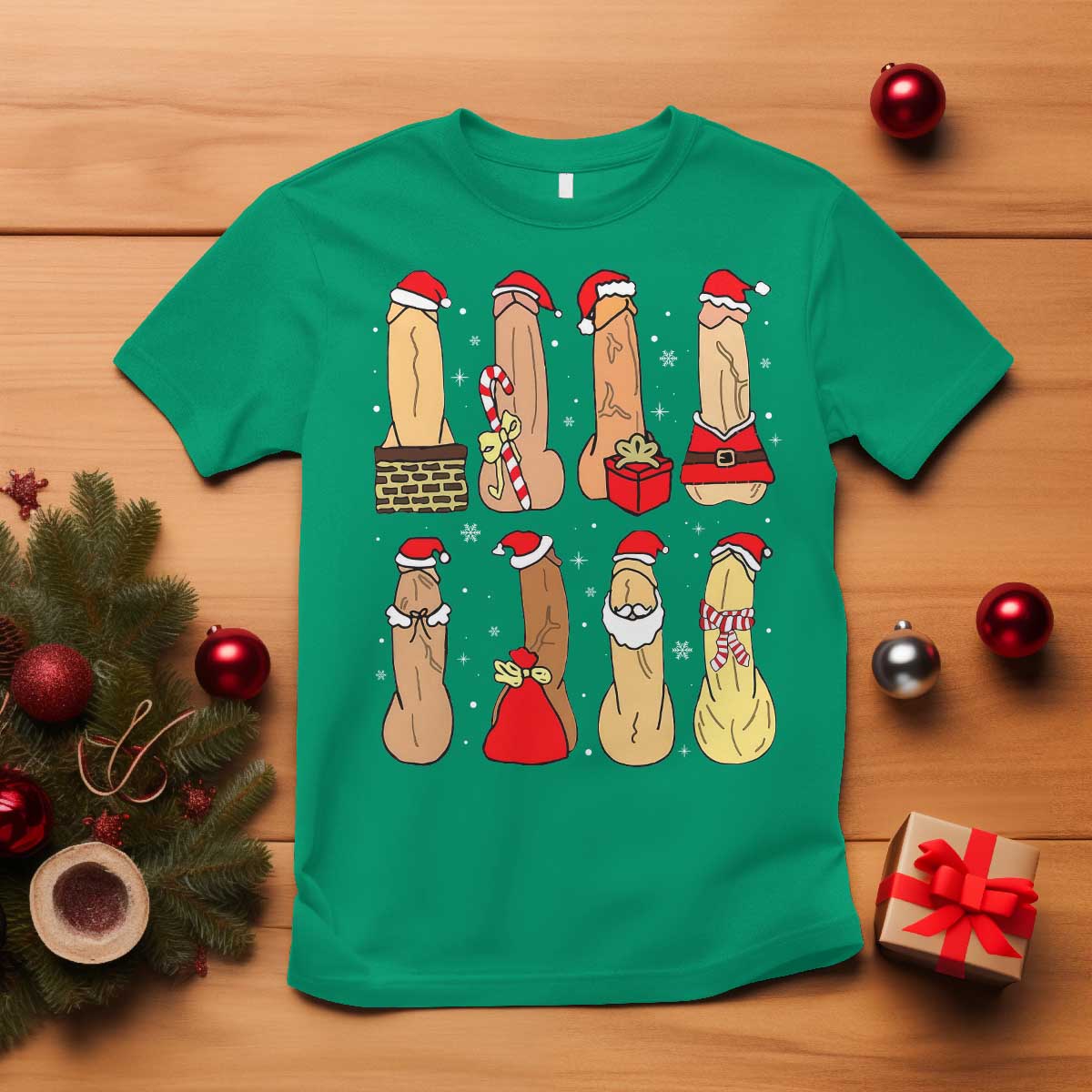 Funny Naughty Christmas Dirty Santa Hat Xmas Adult Humor T Shirt TS11 Irish Green Print Your Wear