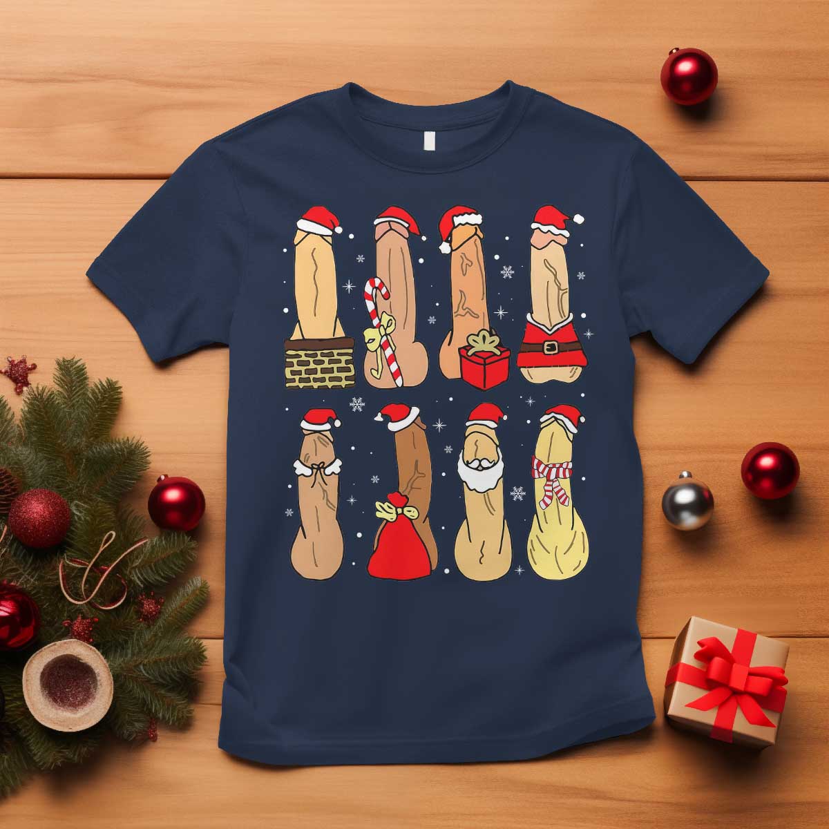 Funny Naughty Christmas Dirty Santa Hat Xmas Adult Humor T Shirt TS11 Navy Print Your Wear
