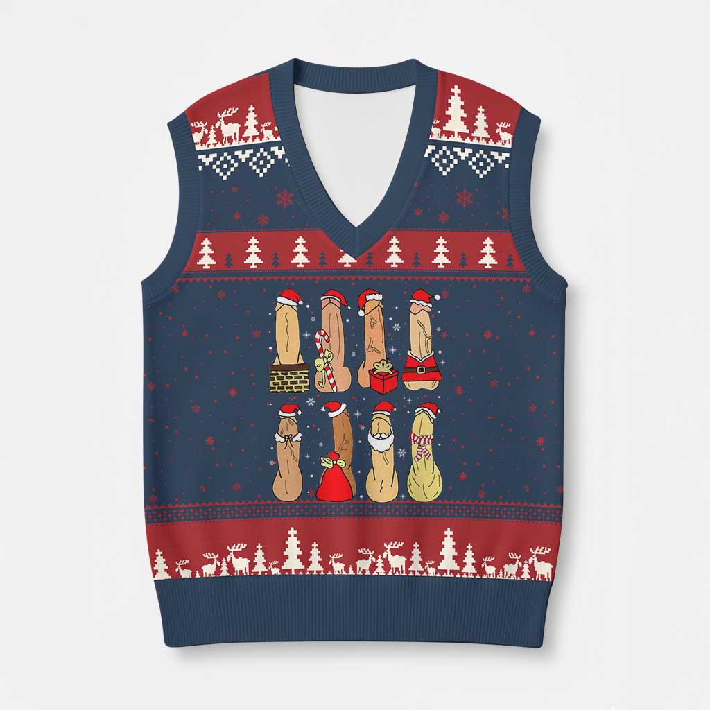 Funny Naughty Xmas Dirty Santa Hat Xmas Adult Humor V-Neck Knit Sweater Vest TS11 Navy Red Print Your Wear
