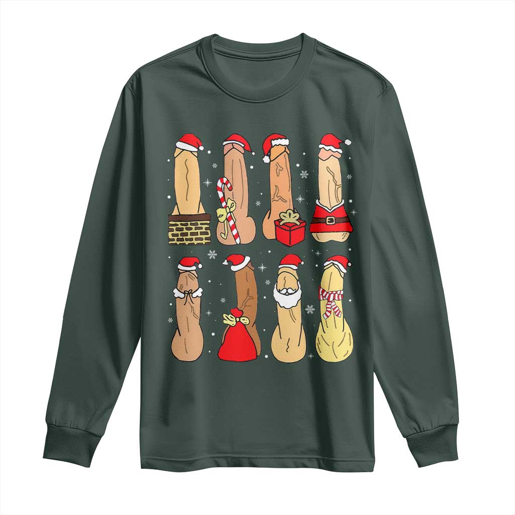 Funny Naughty Christmas Dirty Santa Hat Xmas Adult Humor Long Sleeve Shirt TS11 Dark Forest Green Print Your Wear