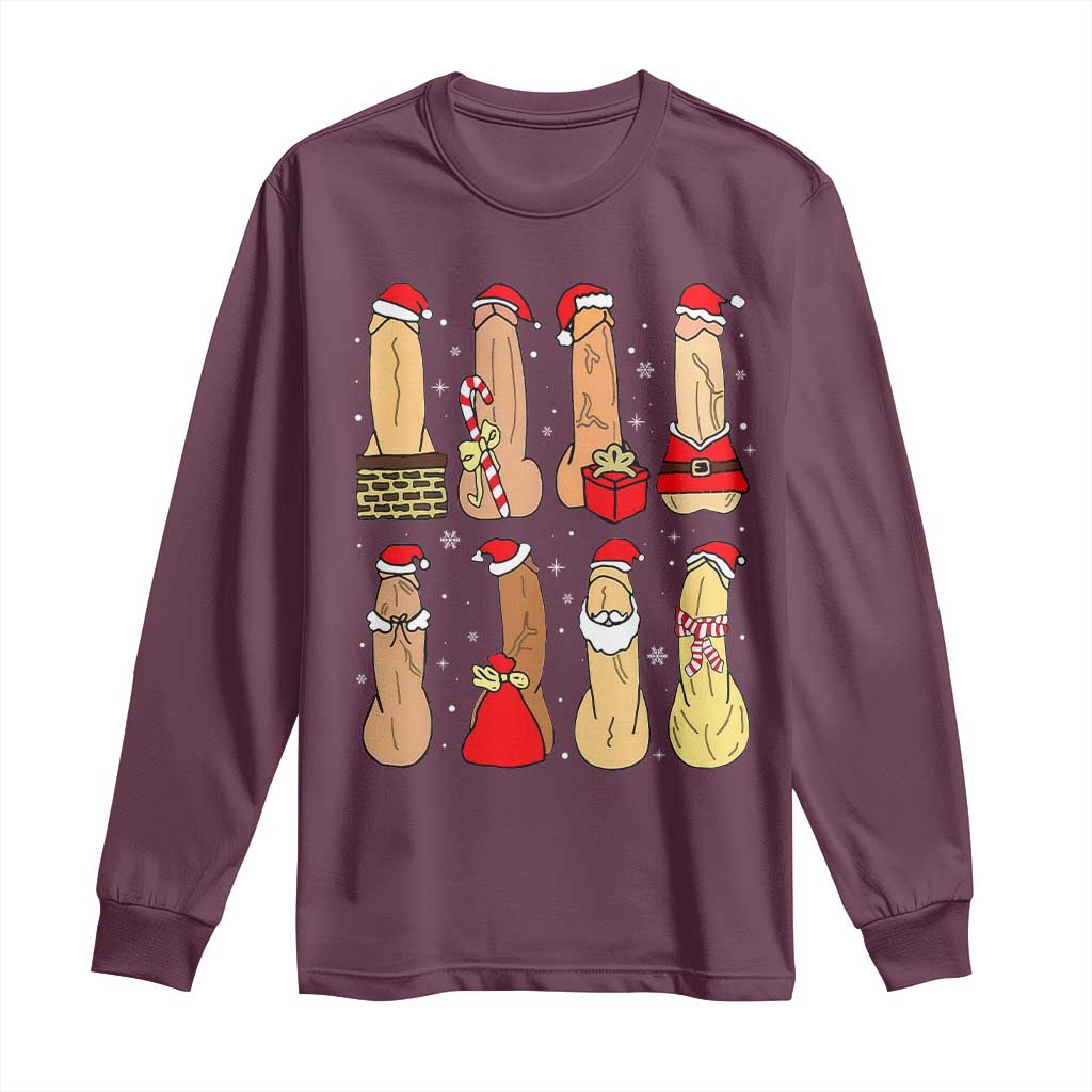 Funny Naughty Christmas Dirty Santa Hat Xmas Adult Humor Long Sleeve Shirt TS11 Maroon Print Your Wear