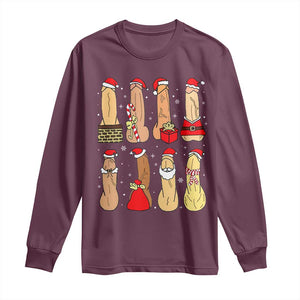 Funny Naughty Christmas Dirty Santa Hat Xmas Adult Humor Long Sleeve Shirt TS11 Maroon Print Your Wear