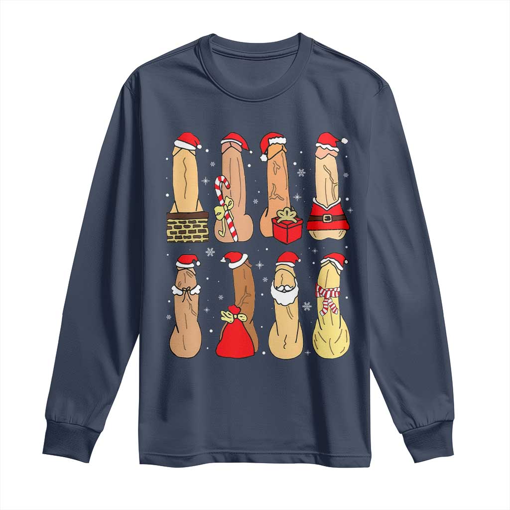 Funny Naughty Christmas Dirty Santa Hat Xmas Adult Humor Long Sleeve Shirt TS11 Navy Print Your Wear