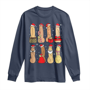 Funny Naughty Christmas Dirty Santa Hat Xmas Adult Humor Long Sleeve Shirt TS11 Navy Print Your Wear