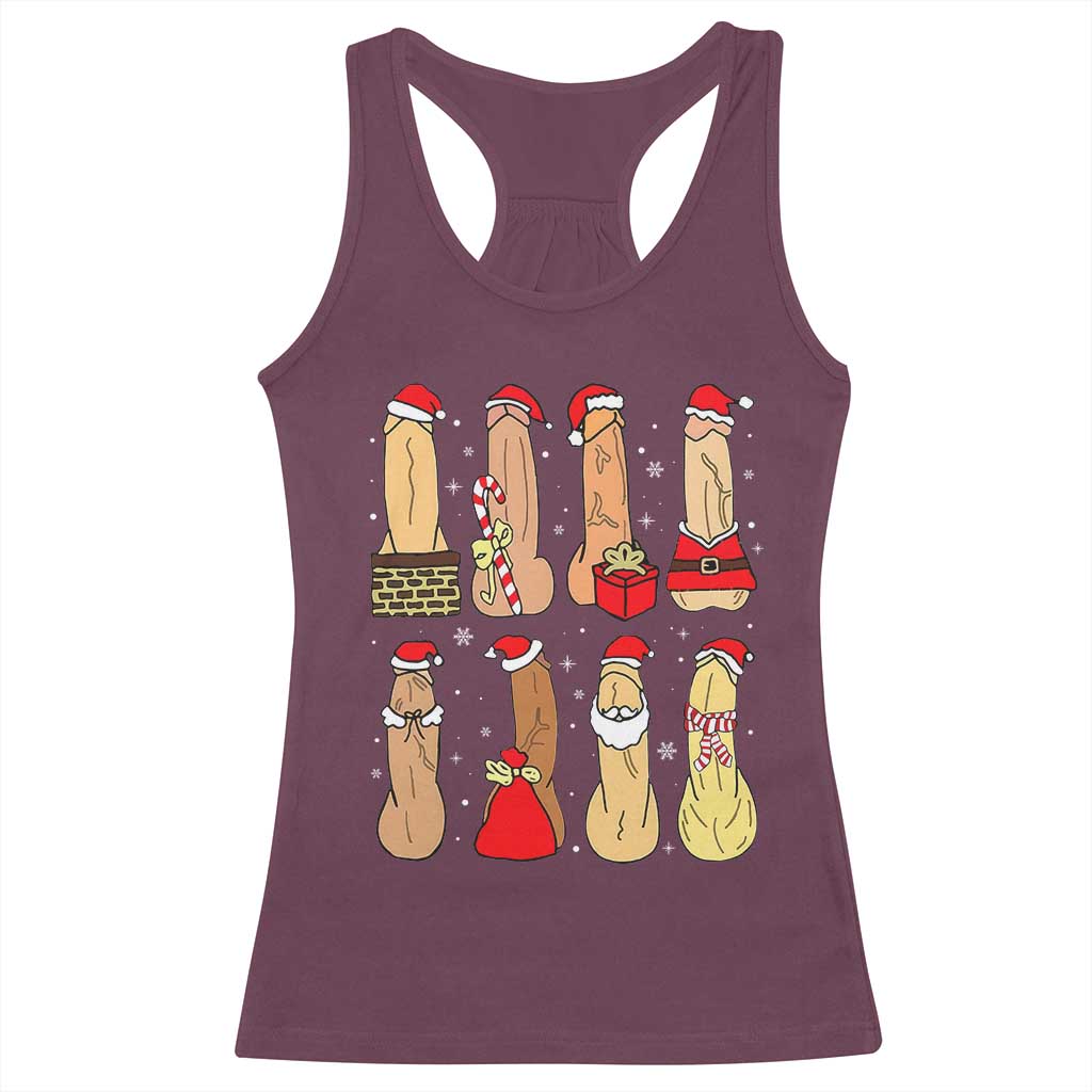 Funny Naughty Christmas Dirty Santa Hat Xmas Adult Humor Racerback Tank Top TS11 Maroon Print Your Wear