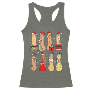 Funny Naughty Christmas Dirty Santa Hat Xmas Adult Humor Racerback Tank Top TS11 Military Green Print Your Wear
