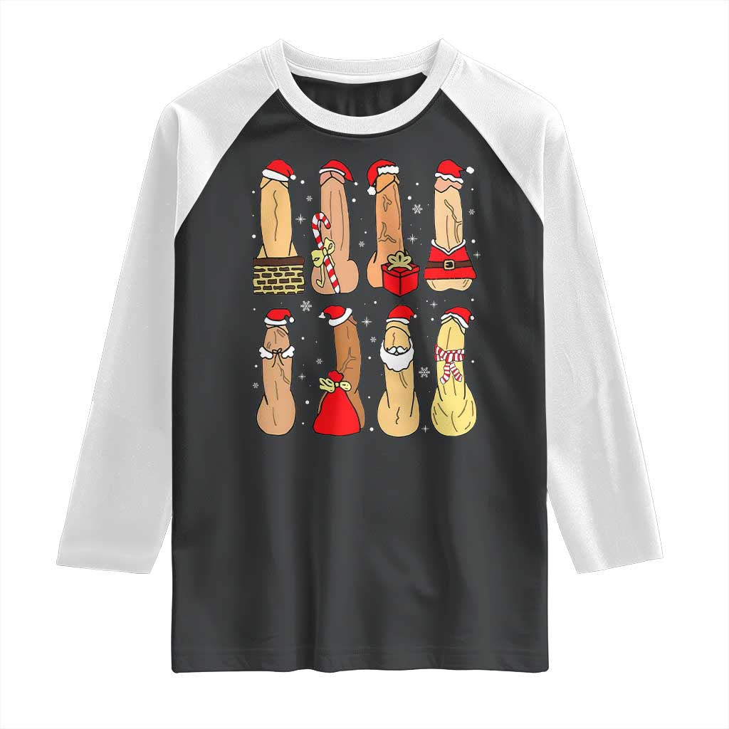 Funny Naughty Christmas Dirty Santa Hat Xmas Adult Humor Raglan Shirt TS11 Black White Print Your Wear