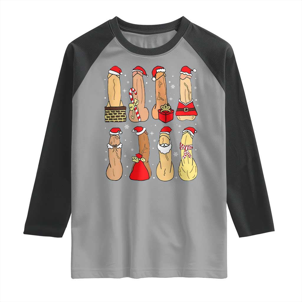 Funny Naughty Christmas Dirty Santa Hat Xmas Adult Humor Raglan Shirt TS11 Sport Gray Black Print Your Wear