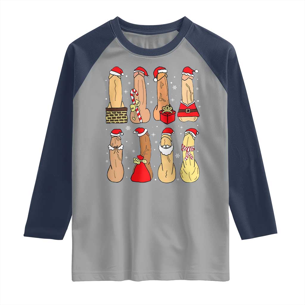 Funny Naughty Christmas Dirty Santa Hat Xmas Adult Humor Raglan Shirt TS11 Sport Gray Navy Print Your Wear