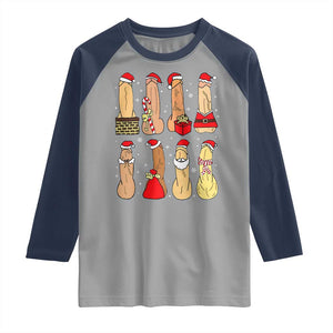 Funny Naughty Christmas Dirty Santa Hat Xmas Adult Humor Raglan Shirt TS11 Sport Gray Navy Print Your Wear