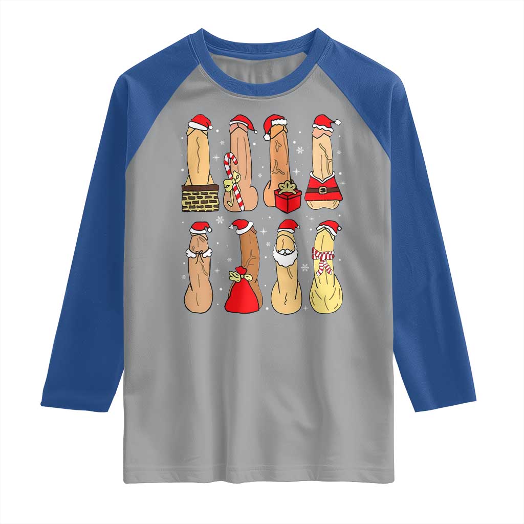Funny Naughty Christmas Dirty Santa Hat Xmas Adult Humor Raglan Shirt TS11 Sport Gray Royal Print Your Wear