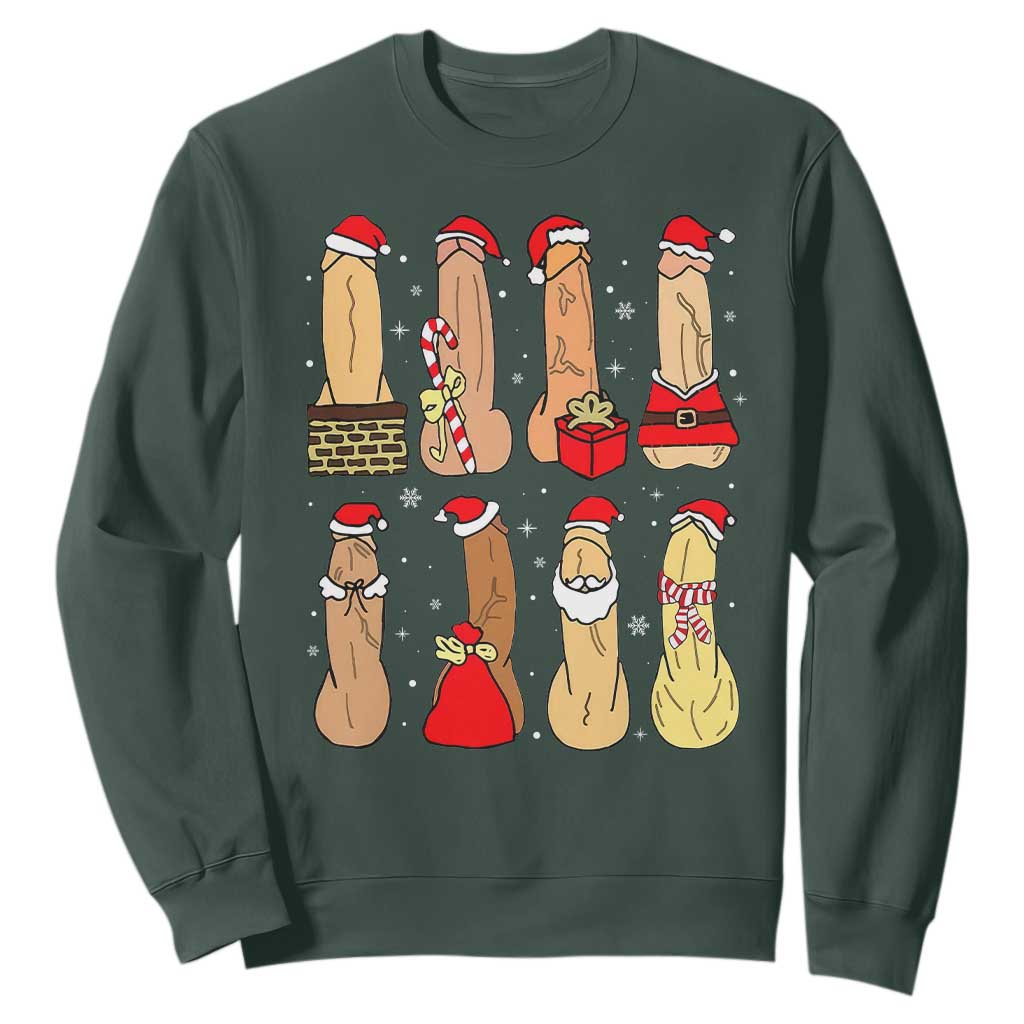 Funny Naughty Christmas Dirty Santa Hat Xmas Adult Humor Sweatshirt TS11 Dark Forest Green Print Your Wear