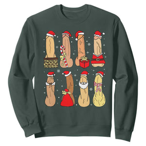 Funny Naughty Christmas Dirty Santa Hat Xmas Adult Humor Sweatshirt TS11 Dark Forest Green Print Your Wear