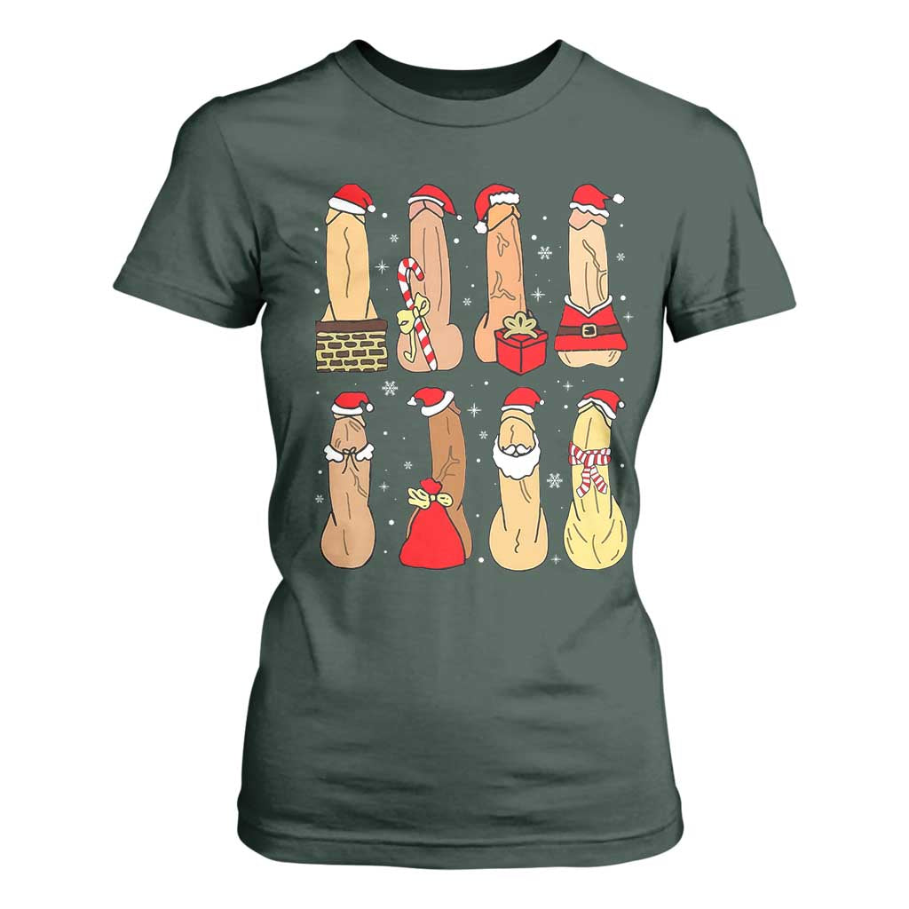 Funny Naughty Christmas Dirty Santa Hat Xmas Adult Humor T Shirt For Women TS11 Dark Forest Green Print Your Wear