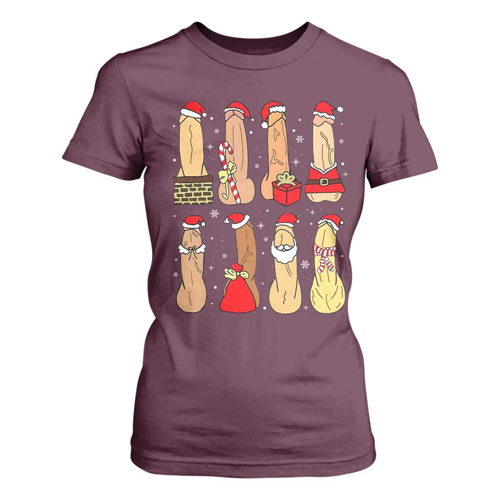 Funny Naughty Christmas Dirty Santa Hat Xmas Adult Humor T Shirt For Women TS11 Maroon Print Your Wear