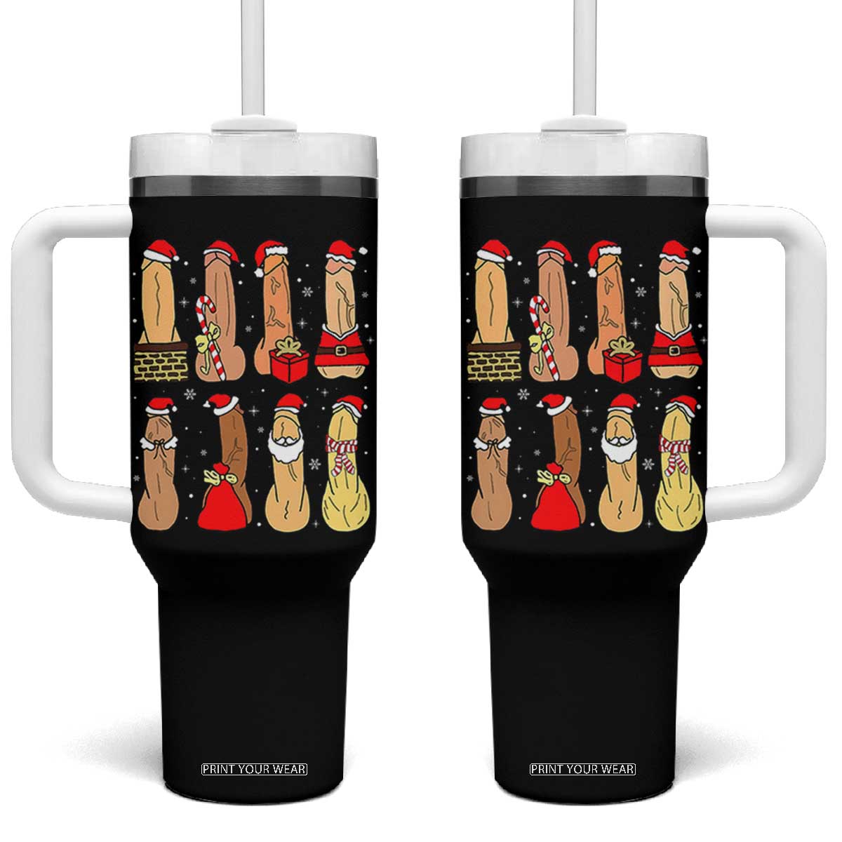 Funny Naughty Christmas Dirty Santa Hat Xmas Adult Humor Tumbler With Handle TS11 One Size: 40 oz Black Print Your Wear
