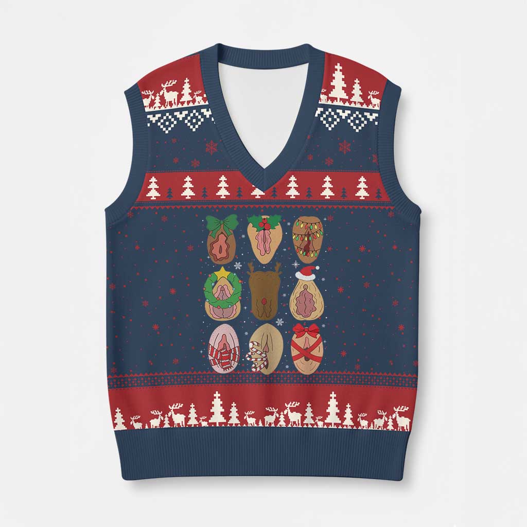 Funny Naughty Xmas Dirty Xmas Adult Humor V-Neck Knit Sweater Vest TS11 Navy Red Print Your Wear