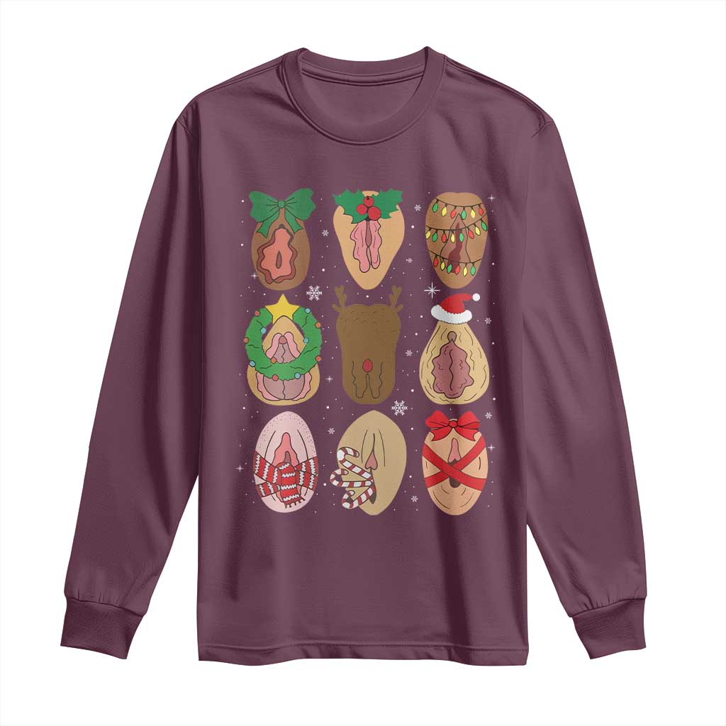 Funny Naughty Christmas Dirty Xmas Adult Humor Long Sleeve Shirt TS11 Maroon Print Your Wear