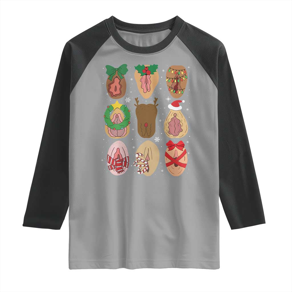 Funny Naughty Christmas Dirty Xmas Adult Humor Raglan Shirt TS11 Sport Gray Black Print Your Wear