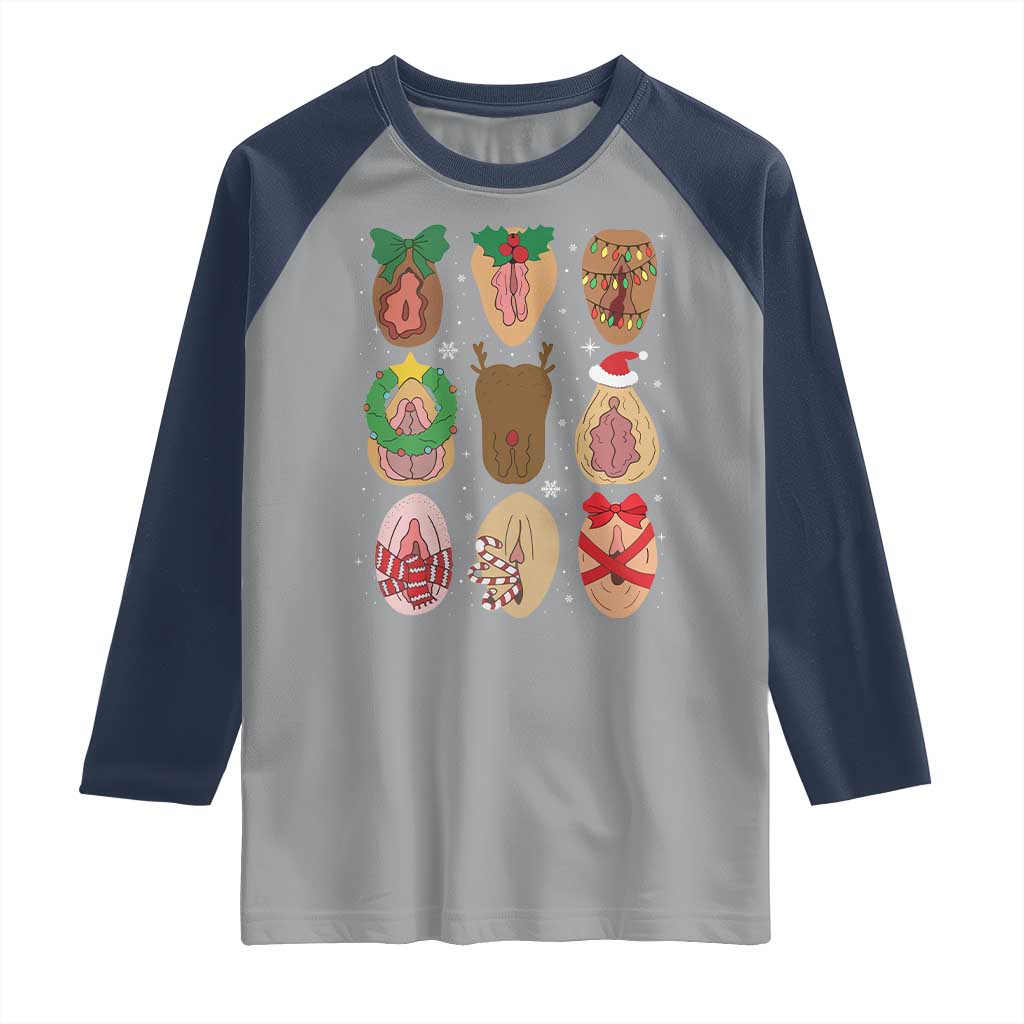 Funny Naughty Christmas Dirty Xmas Adult Humor Raglan Shirt TS11 Sport Gray Navy Print Your Wear