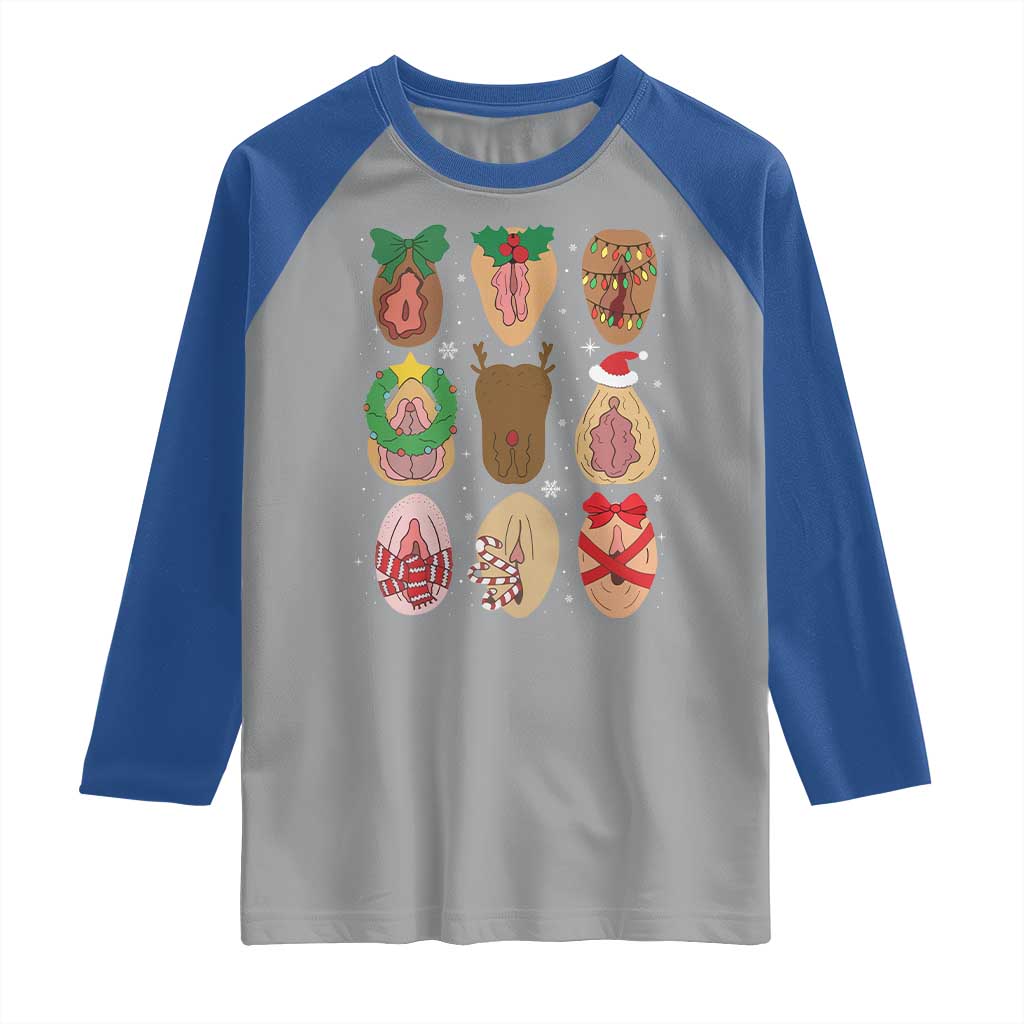 Funny Naughty Christmas Dirty Xmas Adult Humor Raglan Shirt TS11 Sport Gray Royal Print Your Wear