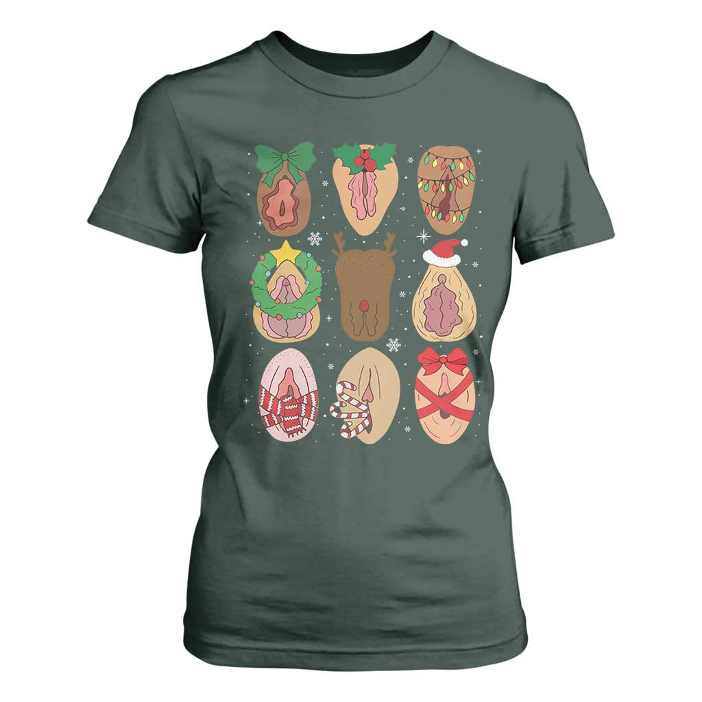 Funny Naughty Christmas Dirty Xmas Adult Humor T Shirt For Women TS11 Dark Forest Green Print Your Wear