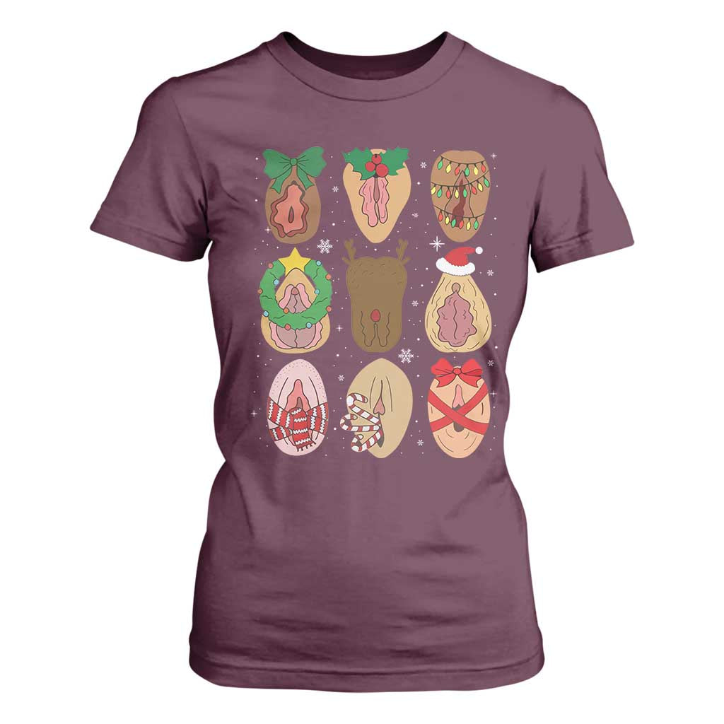 Funny Naughty Christmas Dirty Xmas Adult Humor T Shirt For Women TS11 Maroon Print Your Wear