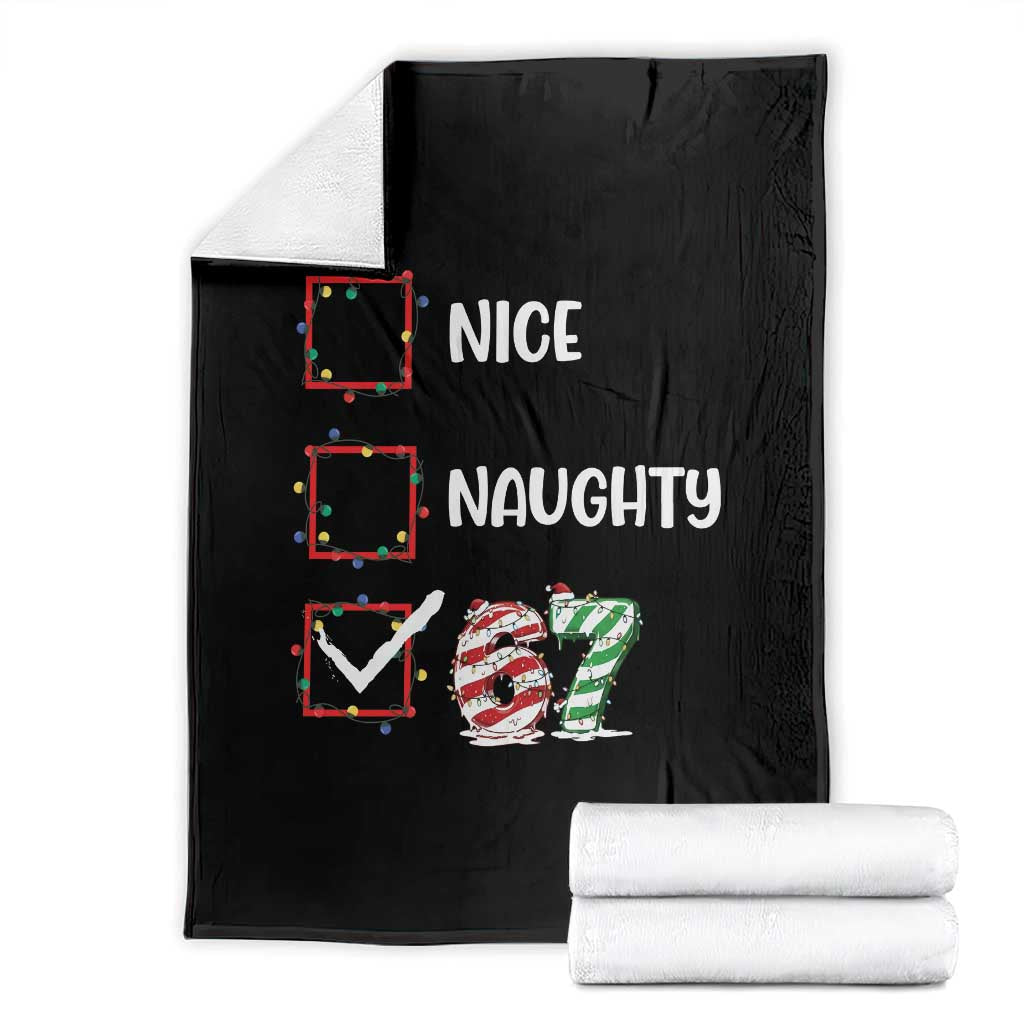 Funny Nice Naughty 67 Throw Blanket Christmas Six Seven Meme Brainrot TS11 Black Print Your Wear