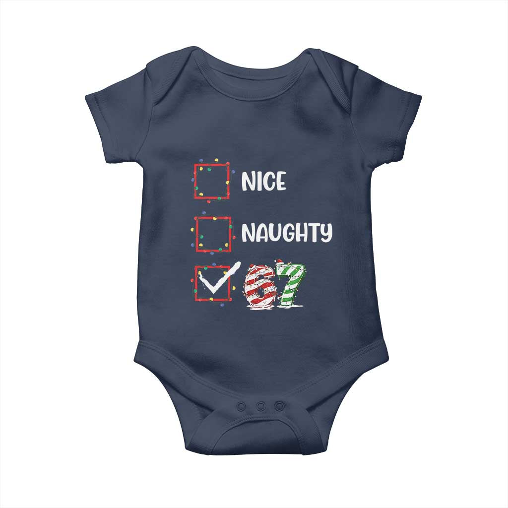 Funny Nice Naughty 67 Baby Onesie Christmas Six Seven Meme Brainrot TS11 Navy Print Your Wear