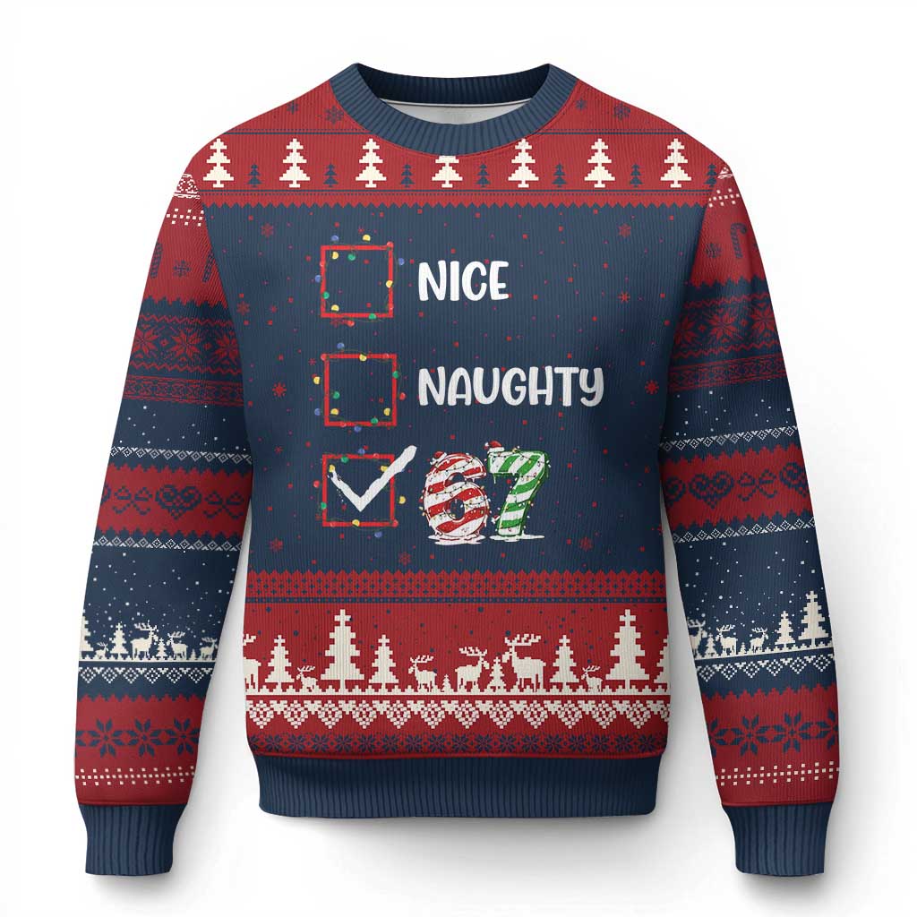 Funny Nice Naughty 67 Ugly Christmas Sweater Xmas Six Seven Meme Brainrot TS11 Navy Red Print Your Wear