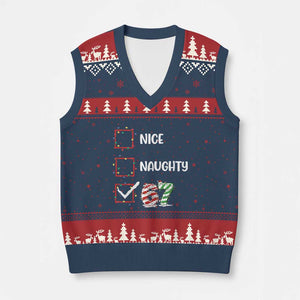 Funny Nice Naughty 67 V-Neck Knit Sweater Vest Xmas Six Seven Meme Brainrot TS11 Navy Red Print Your Wear