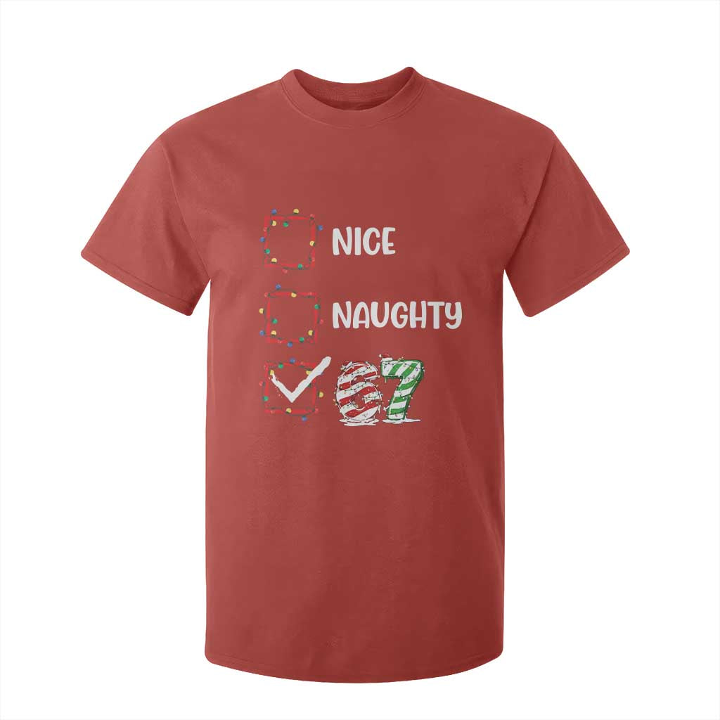 Funny Nice Naughty 67 T Shirt For Kid Christmas Six Seven Meme Brainrot TS11 Red Print Your Wear