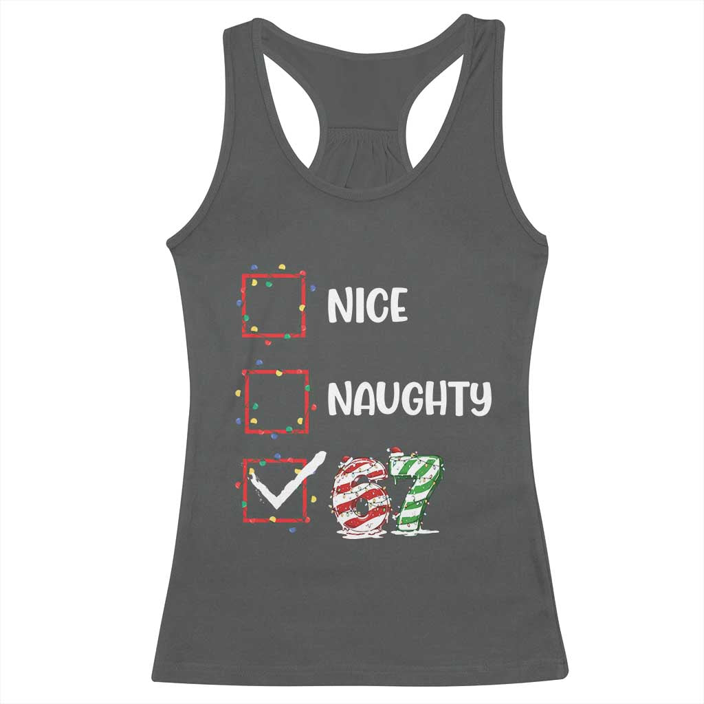 Funny Nice Naughty 67 Racerback Tank Top Christmas Six Seven Meme Brainrot TS11 Dark Heather Print Your Wear