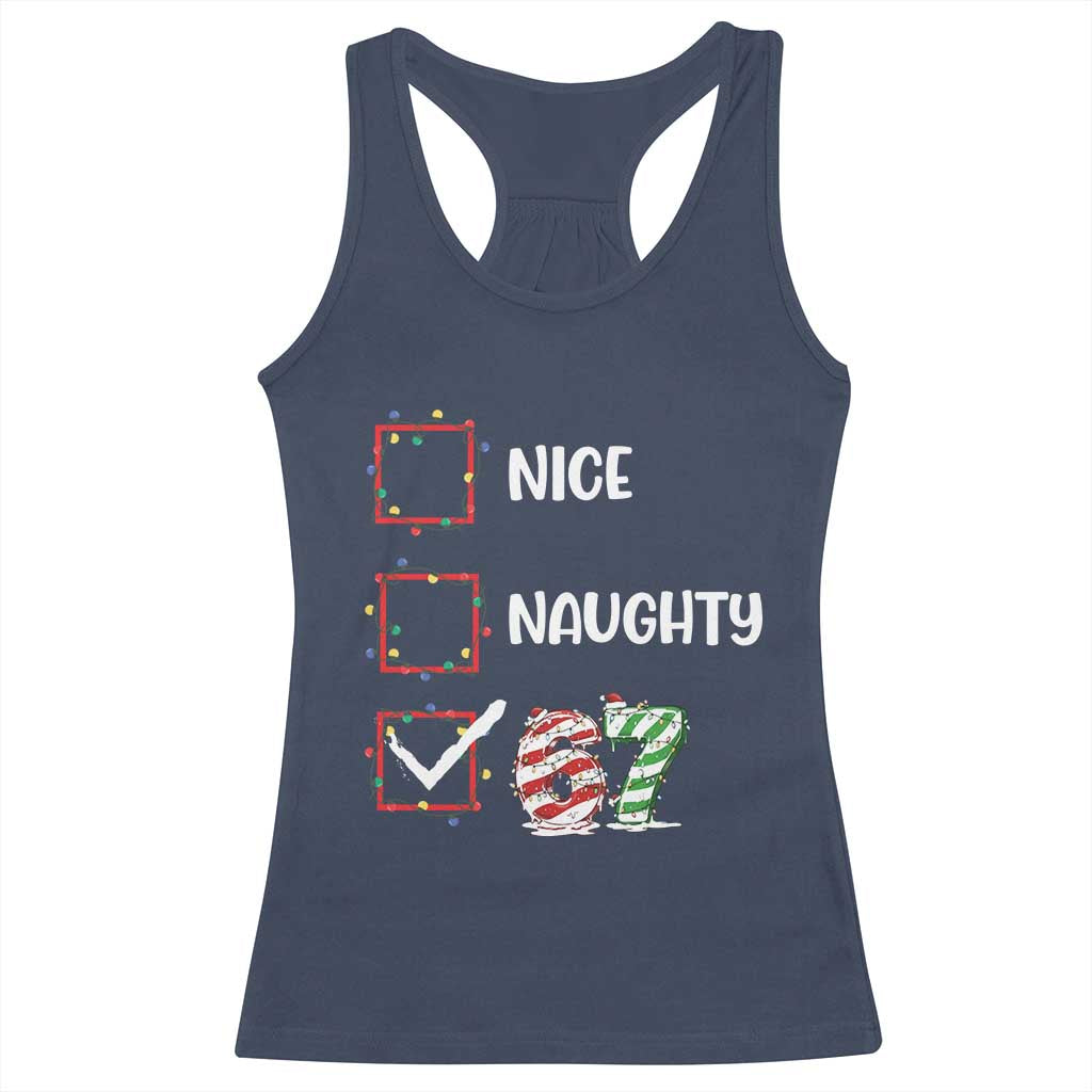Funny Nice Naughty 67 Racerback Tank Top Christmas Six Seven Meme Brainrot TS11 Navy Print Your Wear