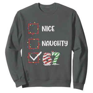 Funny Nice Naughty 67 Sweatshirt Christmas Six Seven Meme Brainrot TS11 Dark Heather Print Your Wear