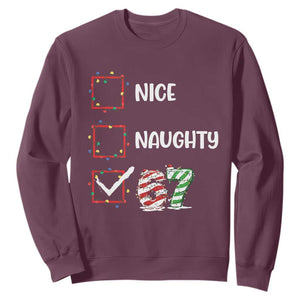 Funny Nice Naughty 67 Sweatshirt Christmas Six Seven Meme Brainrot TS11 Maroon Print Your Wear