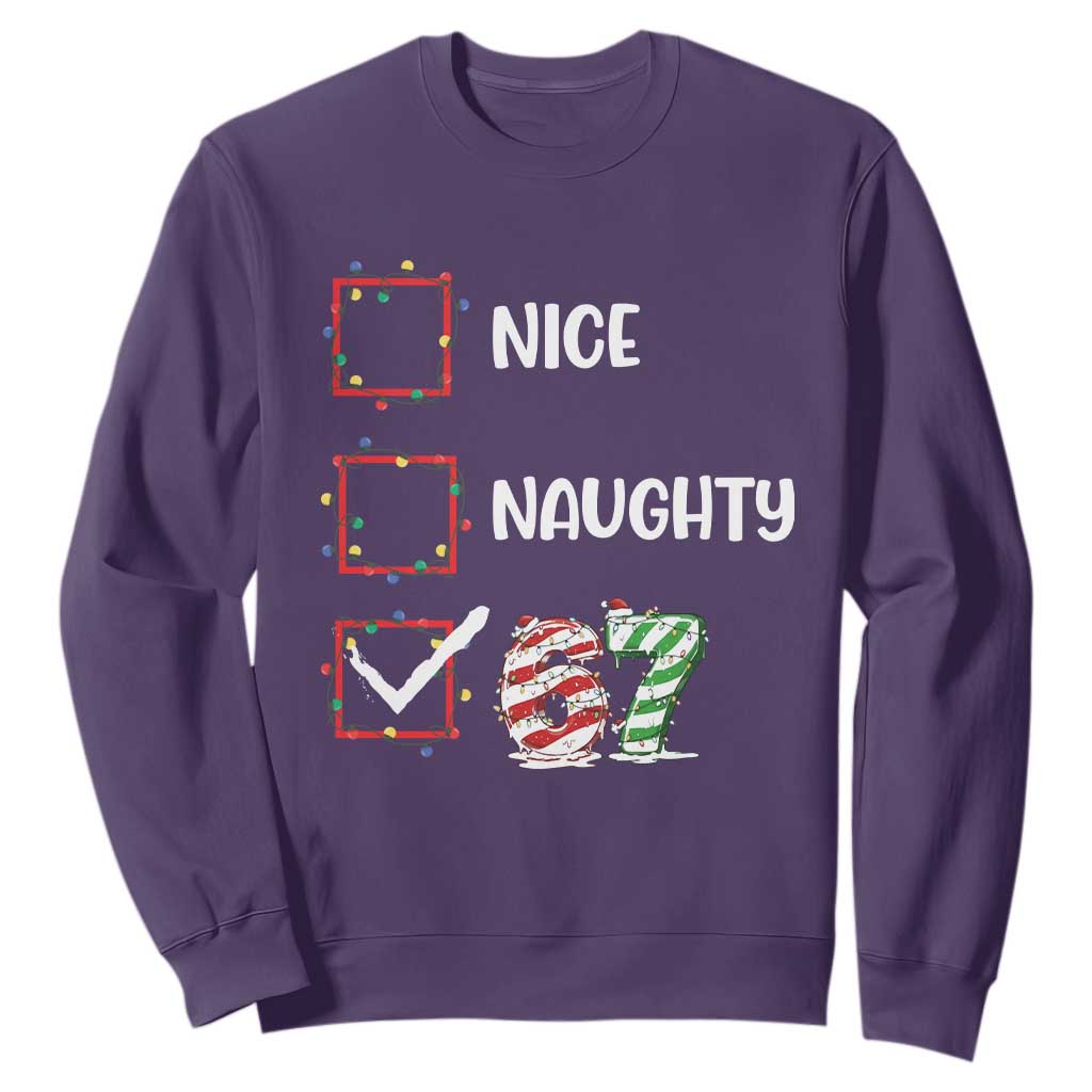 Funny Nice Naughty 67 Sweatshirt Christmas Six Seven Meme Brainrot TS11 Purple Print Your Wear