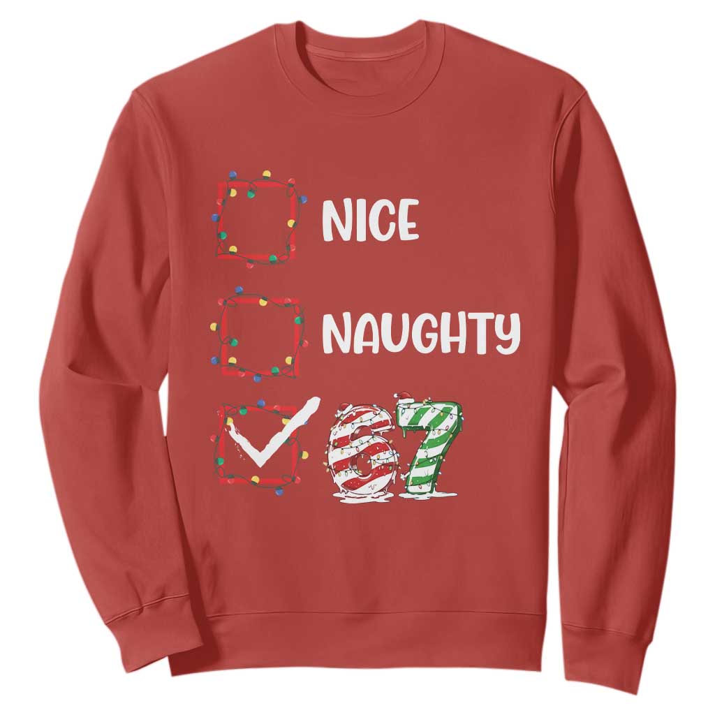 Funny Nice Naughty 67 Sweatshirt Christmas Six Seven Meme Brainrot TS11 Red Print Your Wear