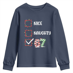 Funny Nice Naughty 67 Youth Sweatshirt Christmas Six Seven Meme Brainrot TS11 Navy Print Your Wear