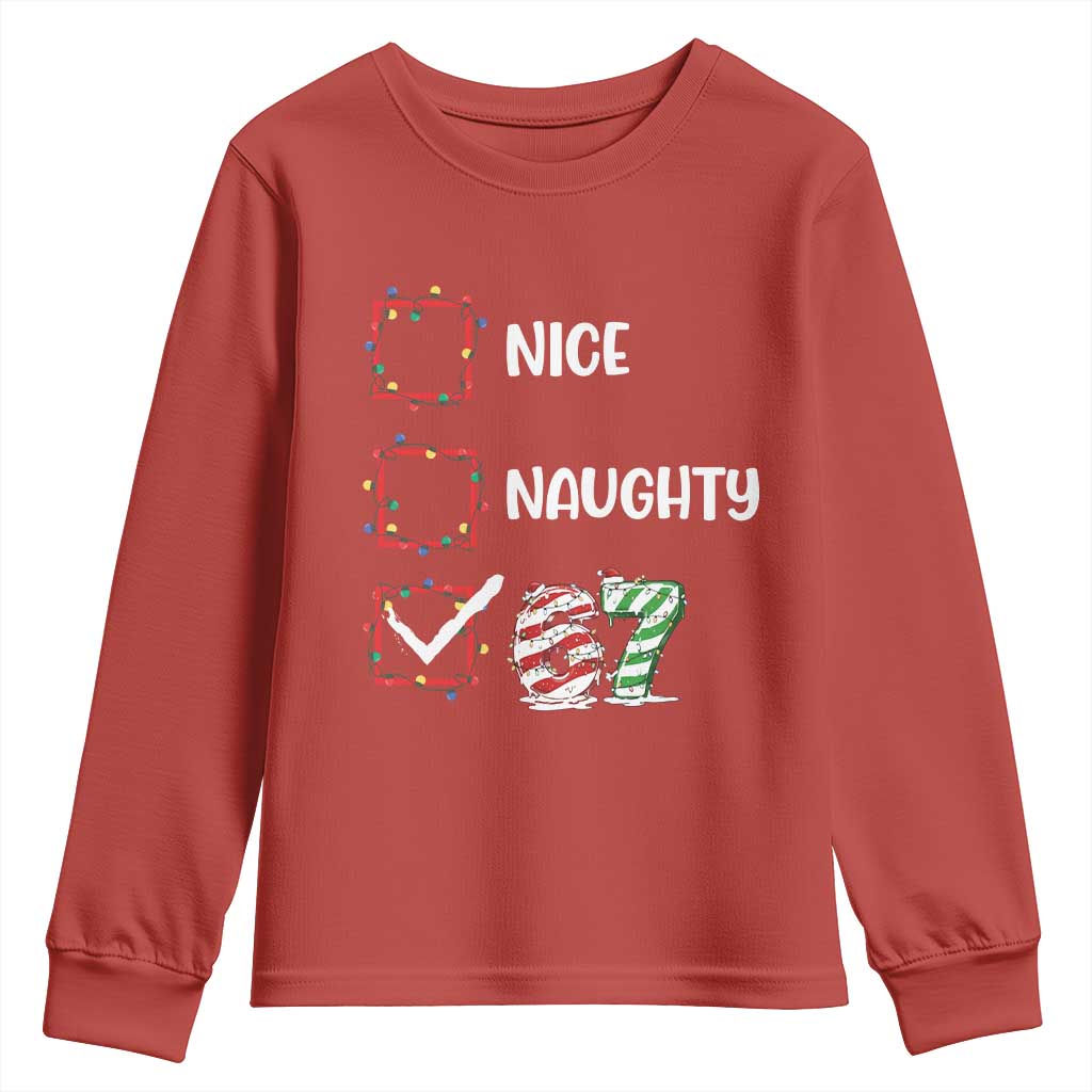 Funny Nice Naughty 67 Youth Sweatshirt Christmas Six Seven Meme Brainrot TS11 Red Print Your Wear