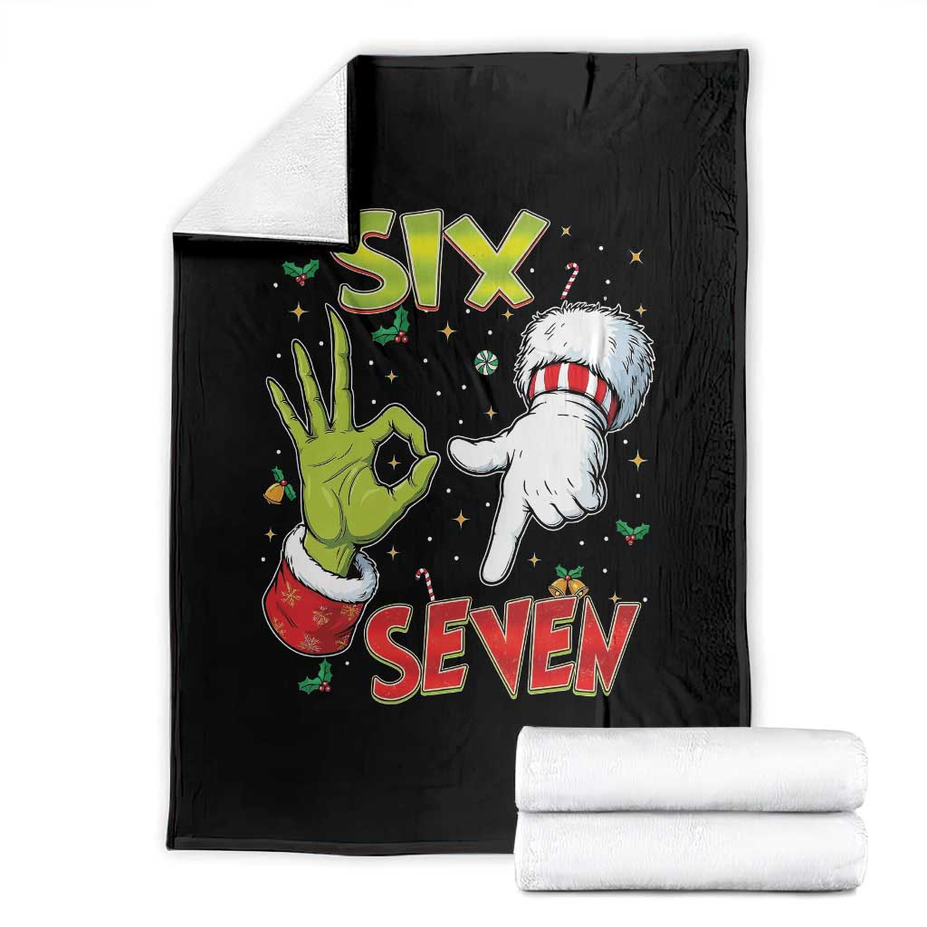 Funny Six Seven Christmas Throw Blanket 67 Meme Xmas Santa Elf Hand Gen Alpha TS11 Black Print Your Wear
