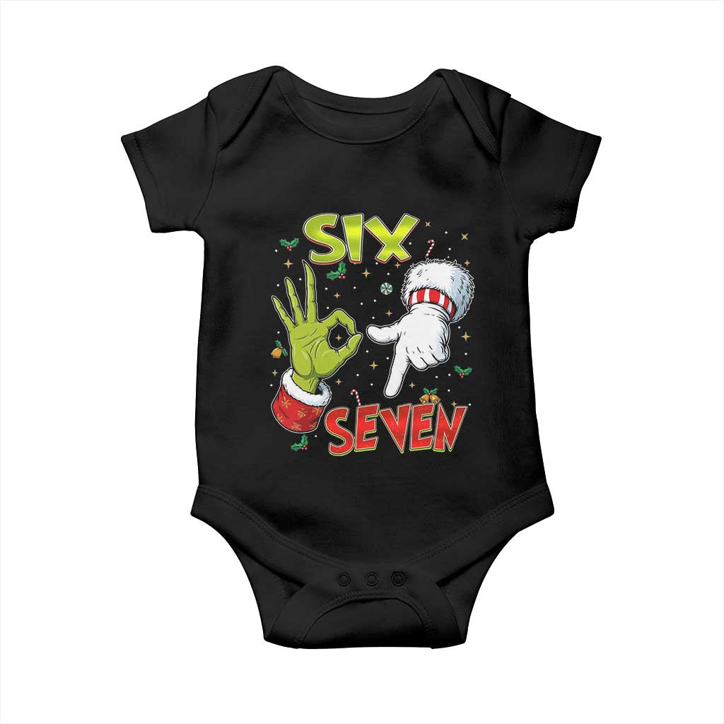 Funny Six Seven Christmas Baby Onesie 67 Meme Xmas Santa Elf Hand Gen Alpha TS11 Black Print Your Wear