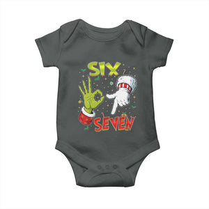 Funny Six Seven Christmas Baby Onesie 67 Meme Xmas Santa Elf Hand Gen Alpha TS11 Dark Heather Print Your Wear