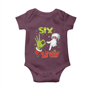 Funny Six Seven Christmas Baby Onesie 67 Meme Xmas Santa Elf Hand Gen Alpha TS11 Maroon Print Your Wear