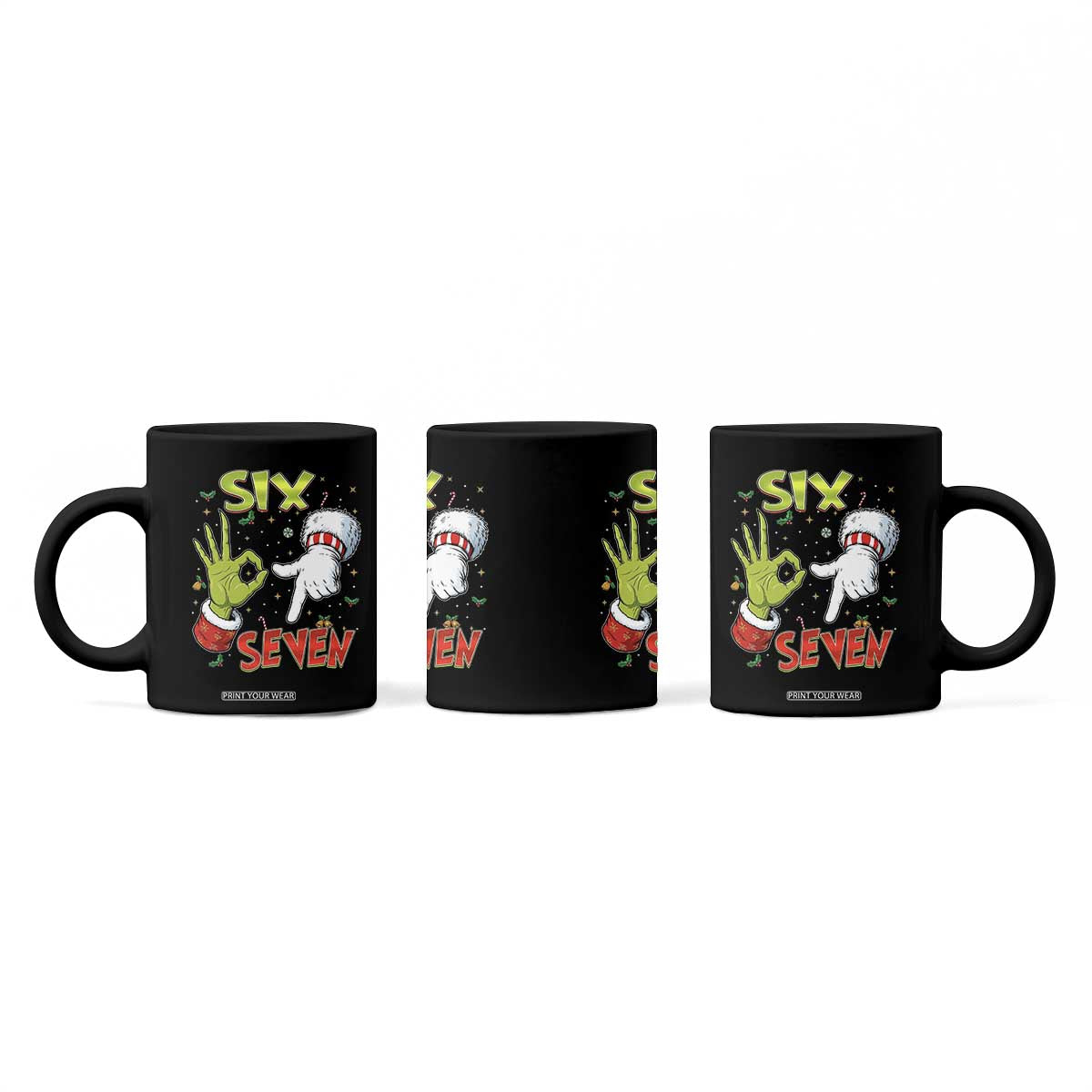 Funny Six Seven Christmas Coffee Mug 67 Meme Xmas Santa Elf Hand Gen Alpha TS11 Print Your Wear