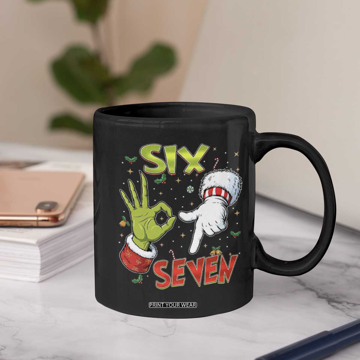 Funny Six Seven Christmas Coffee Mug 67 Meme Xmas Santa Elf Hand Gen Alpha TS11 Print Your Wear